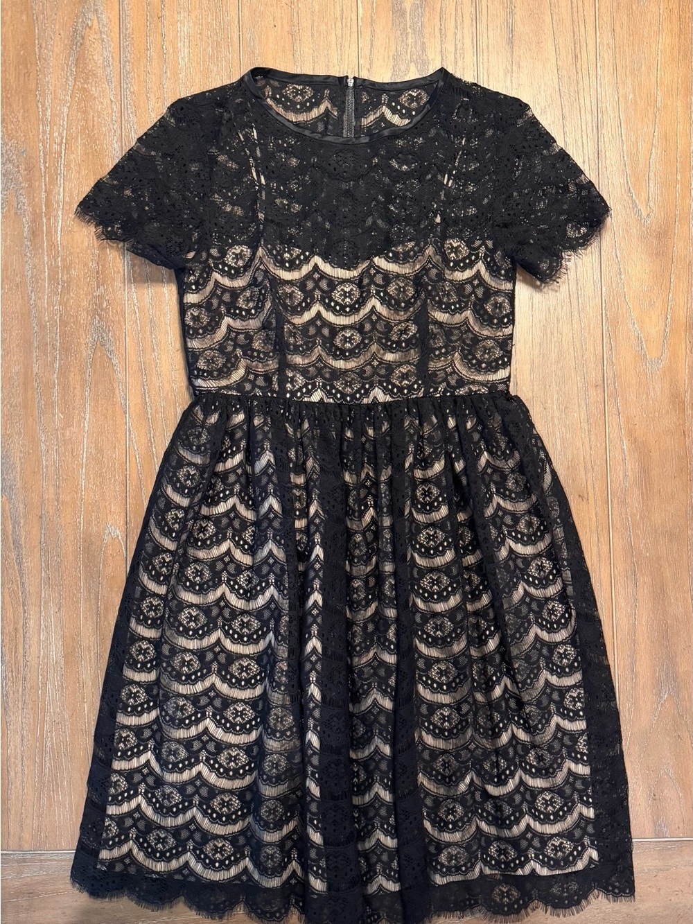 Morgan McFeeters Black Lace Dress with Nude Underlay